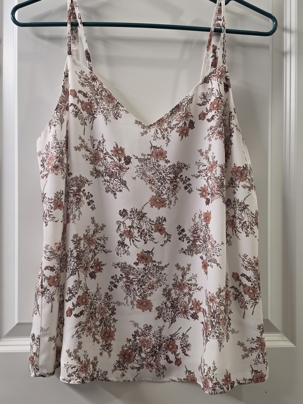 Skies Are Blue White Floral V-Neck Camisole with Brown Print